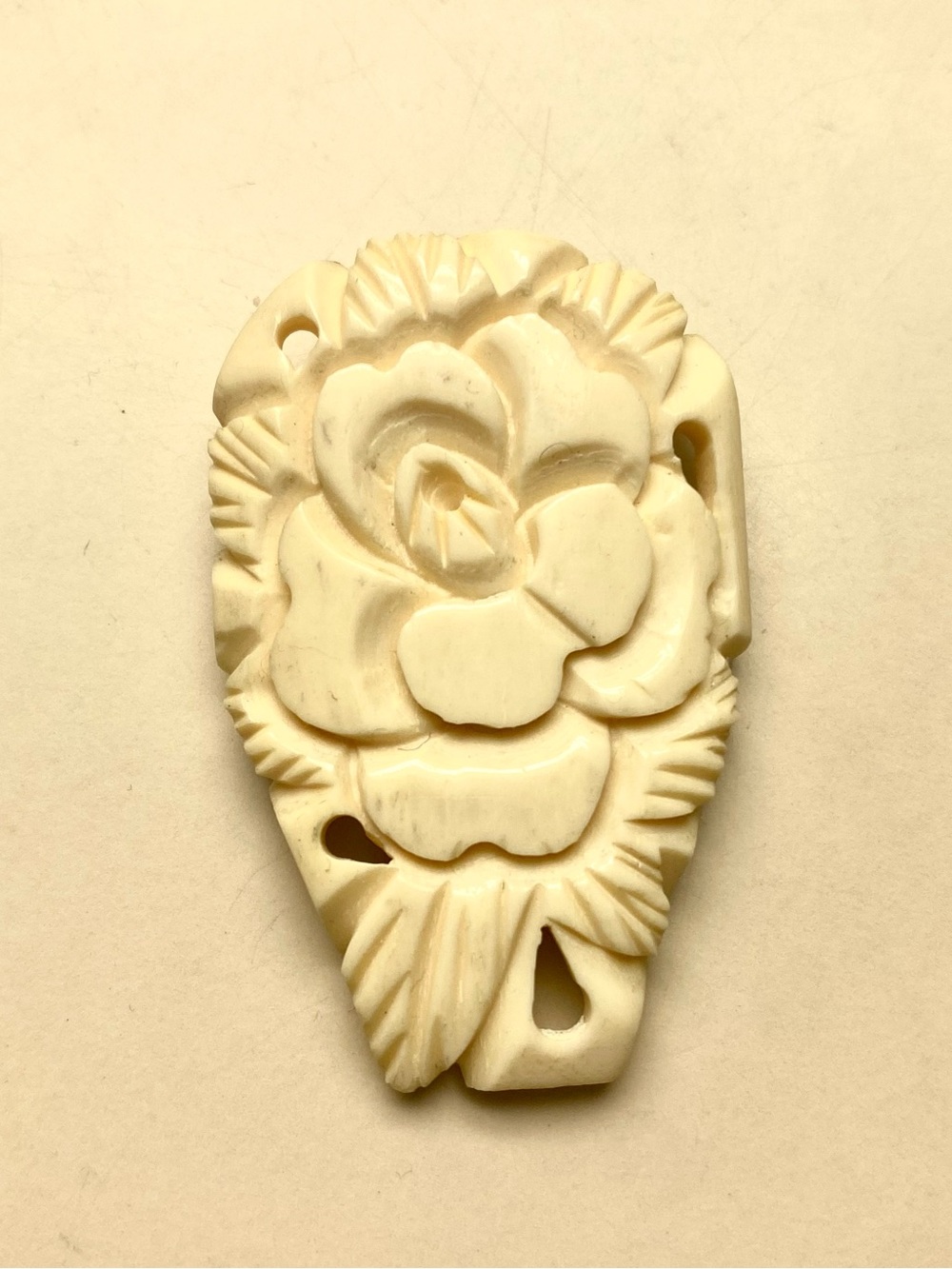 Vintage ivory handmade rose floral carved brooch